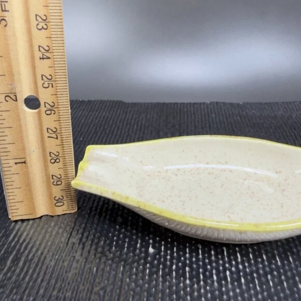 Red Wing Pottery Yellow Speckled Glaze Ashtray Long Dish Tray USA Marked 4.5inch